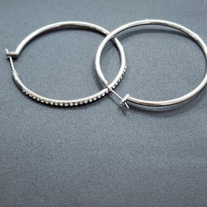 Silver Hoop Earrings with Rhinestones